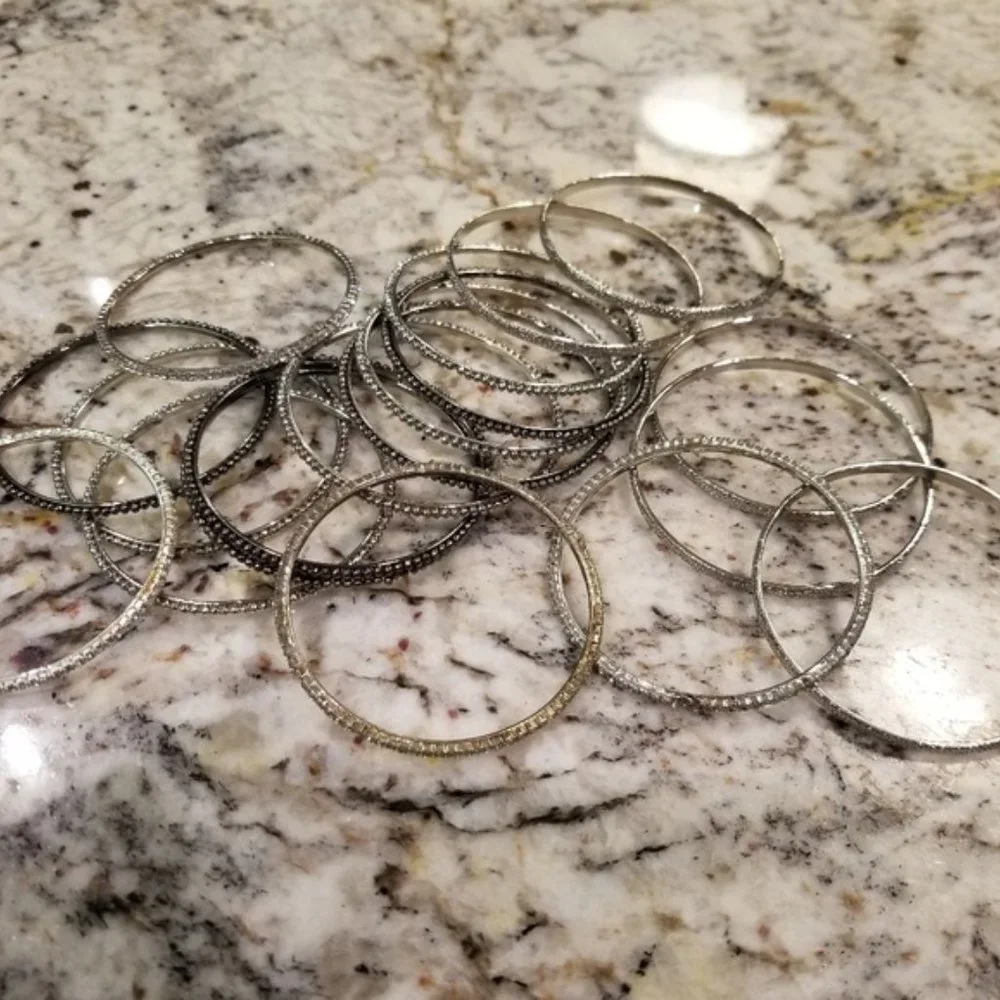AMRITA SINGH stack bangle set of 19. Silver, Gun Metal & Austrian Crystals.